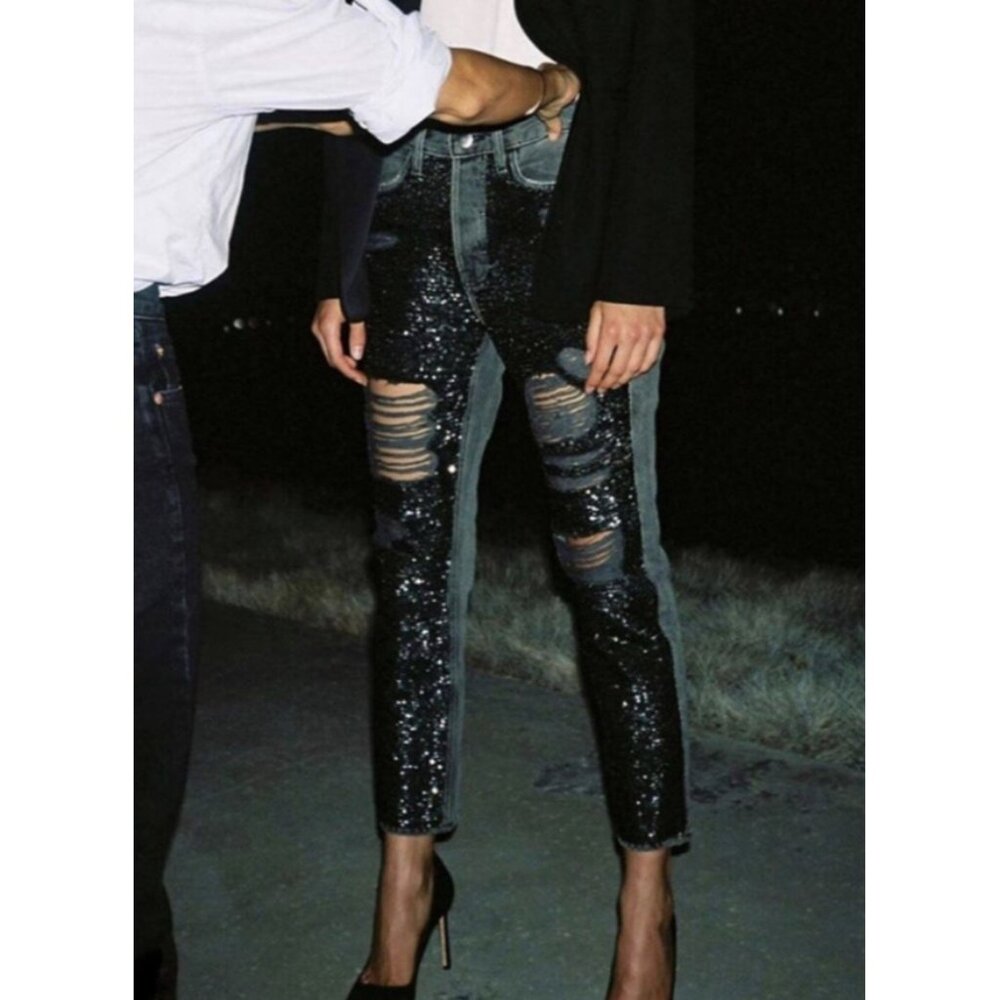*** Frame Sequin Ripped Jeans Basque Rips Jeans Black ( 27 ) - Picture 2 of 7